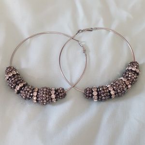 Large Silver Hoop Earrings with Blinged-out Beads